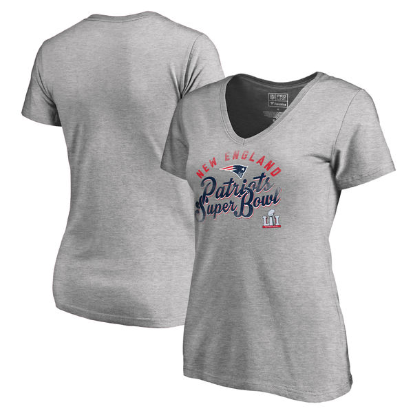 New England Patriots Pro Line by Fanatics Branded Women's Super Bowl LI Bound Tailgate Slim Fit V-Neck T-Shirt - Heather Gray